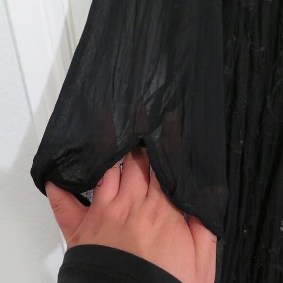 Womens Black Sheer Floral Embroidered Kimono with Sequins Long Sleeve - Picture 6 of 8